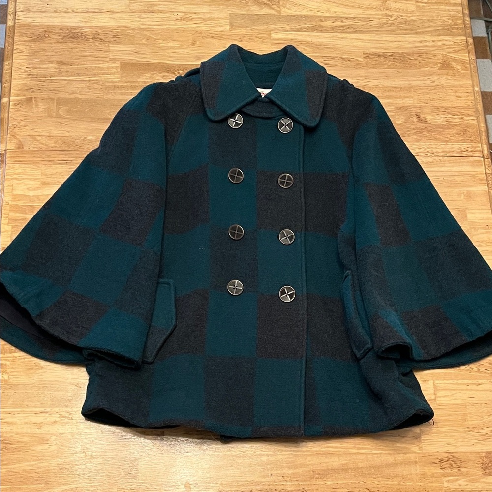 Anthropologie Checkered Wool Cape Coat